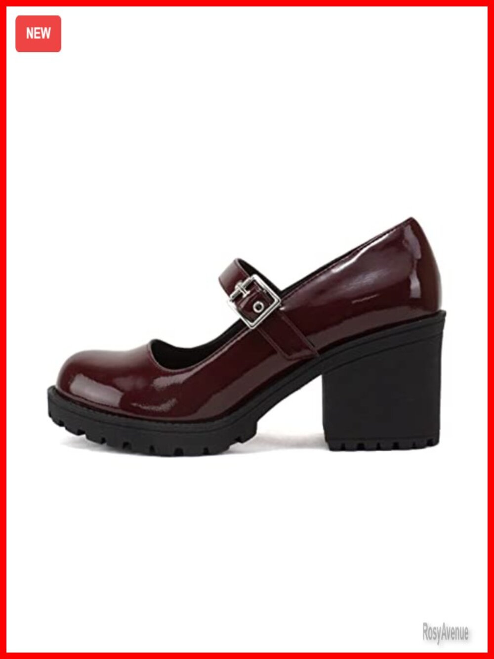 Women's Mary Jane Pump Mid Chunky Block Heel Lug Sole Adjustable Strap